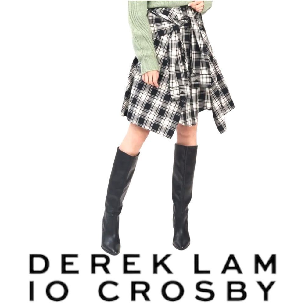 Derek Lam Black and White Plaid A-Line Wrap Skirt
